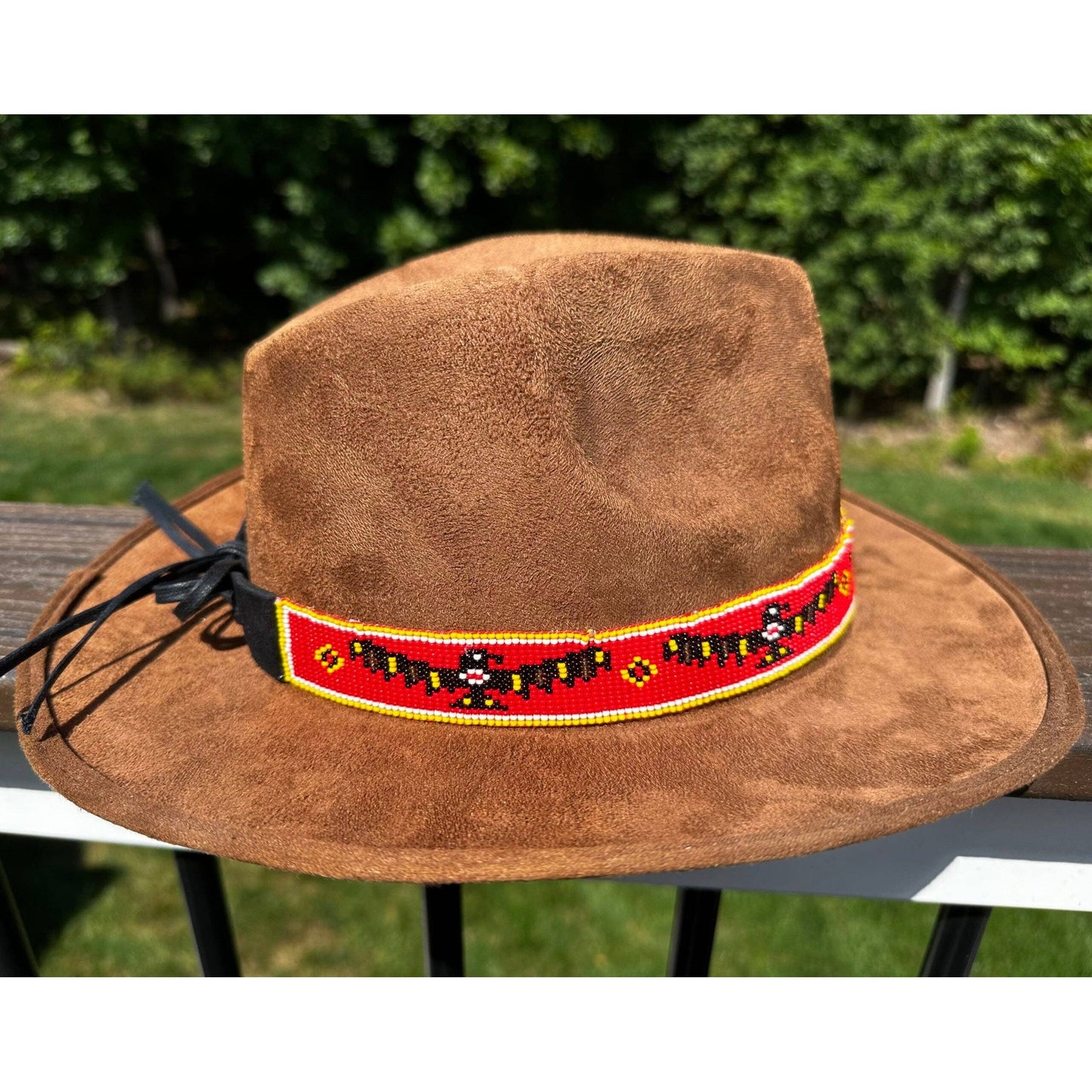 Handmade Beaded Native style Red Black Eagle Cowboy Hatband