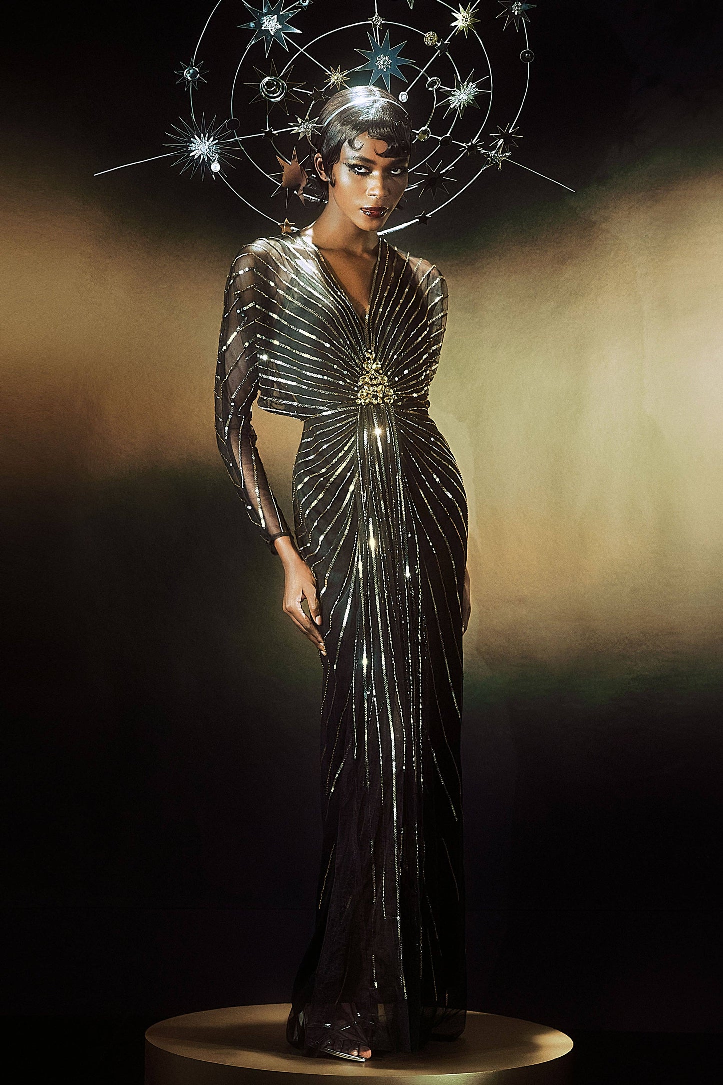 Zouzou Crystal-Encrusted Plus Size Evening Gown