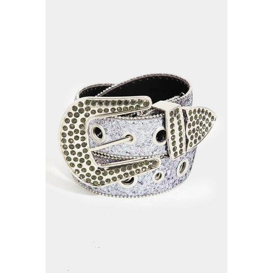 Glitter Grommet Rhinestone Studded Vegan Leather Belt