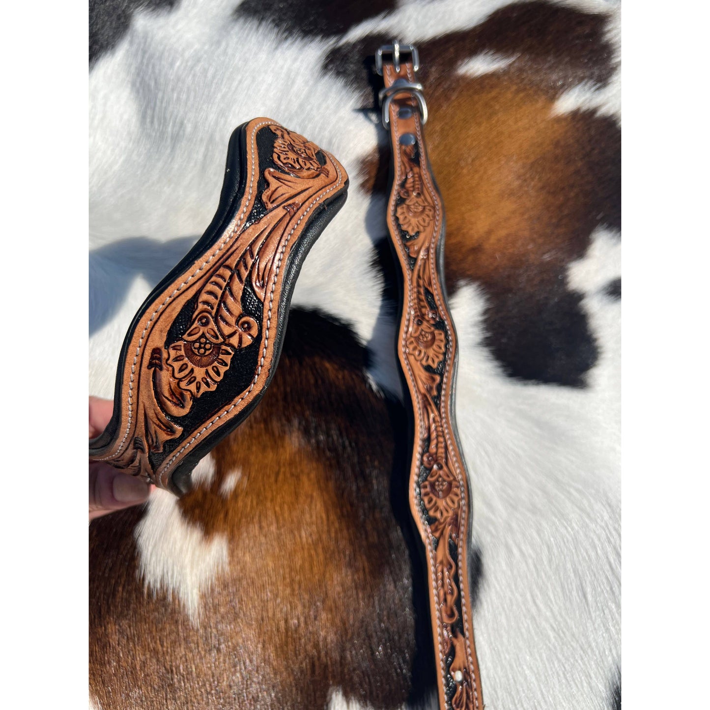 Tooled Leather Western Scalloped Floral Dog Collar
