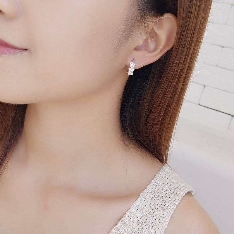 Dainty Camellia Flower Huggie Earring in 925 Sterling Silver