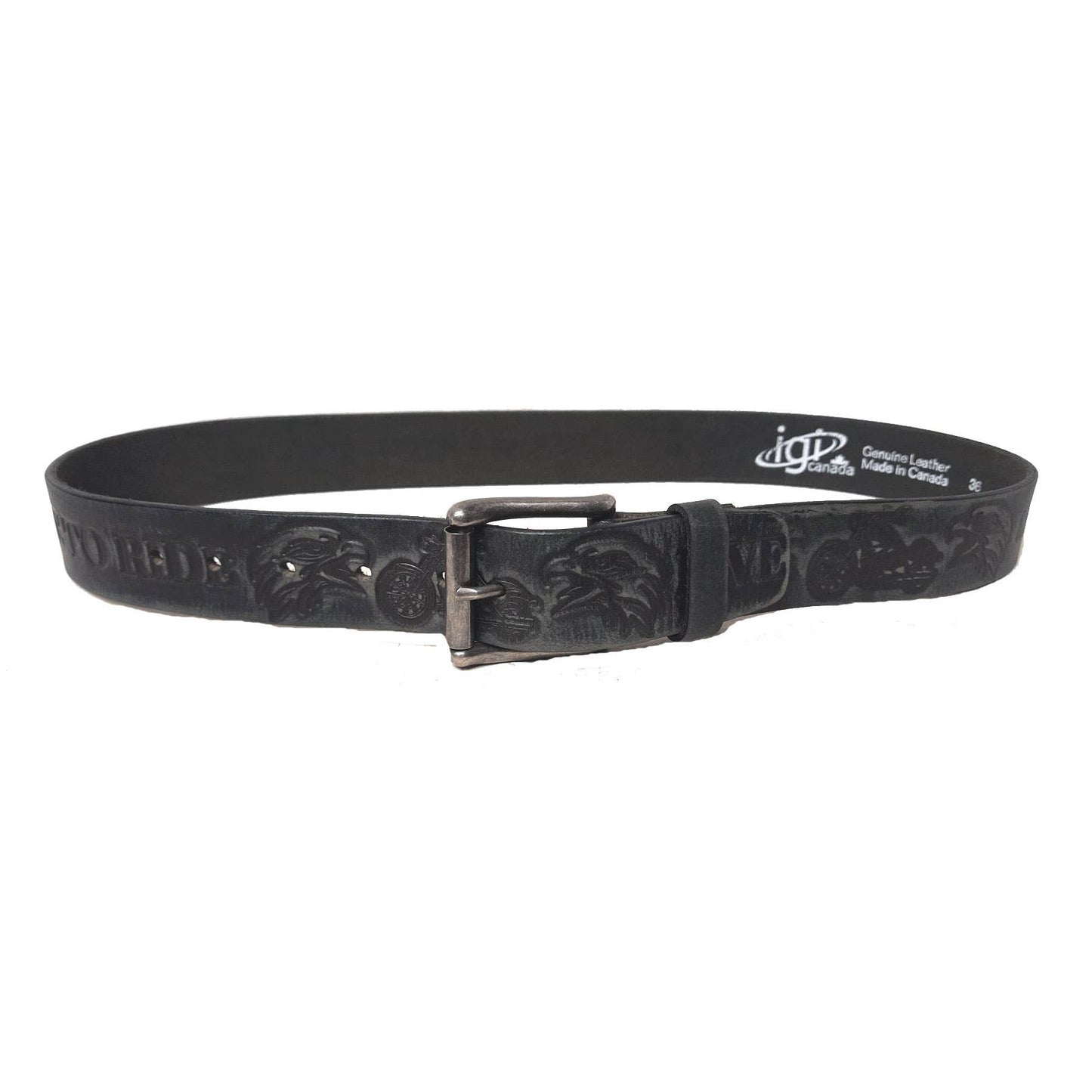 GENUINE LEATHER 40MM "LIVE TO RIDE" EMBOSSED BELT #1040