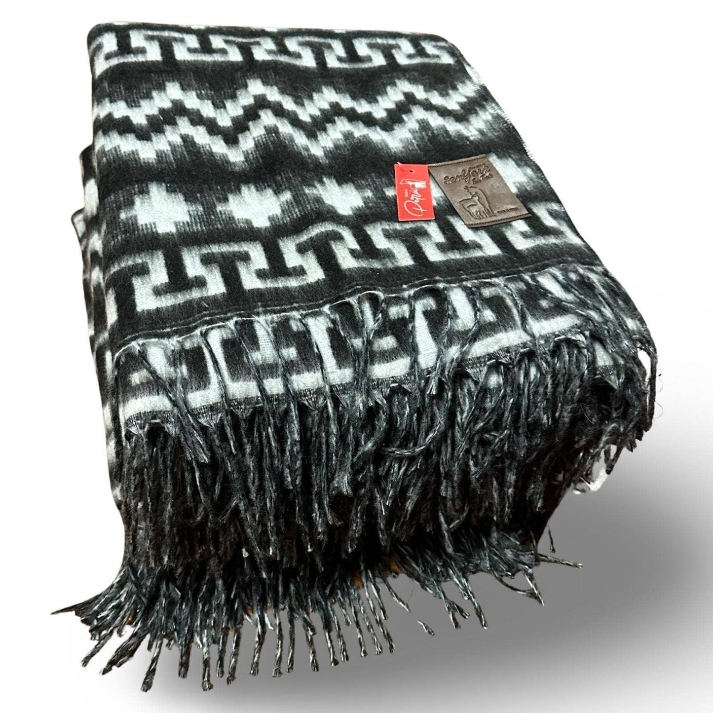 Brushed Alpaca Geometric Blanket Throw- Black Natural Shades