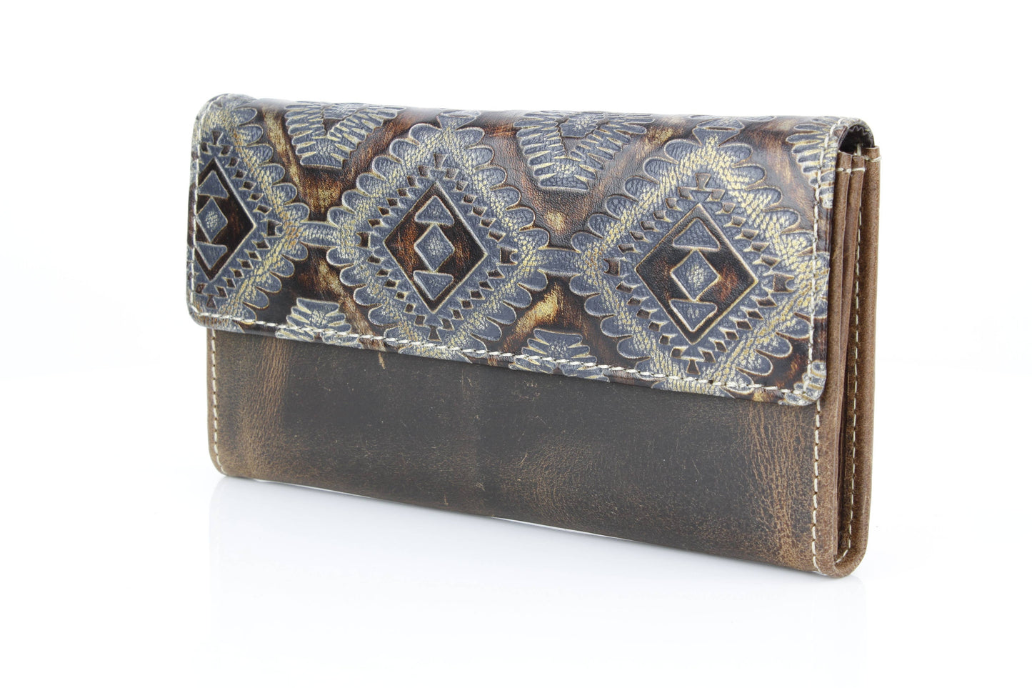 Brown Aztec Embossed Leather Clutch Wallet ABLW 18-2511
