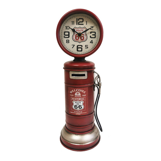 Gas Pump Route 66 Piggy Bank Table Clock Red