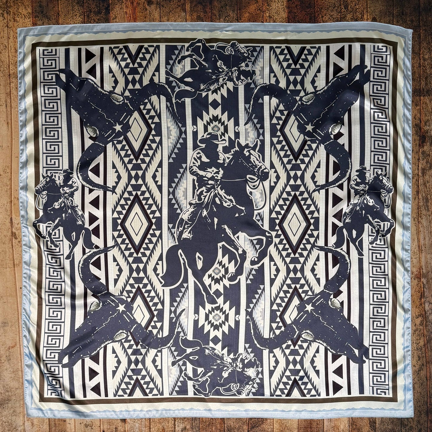 AVS-861 AZTEC COWBOY LONGHORN PRINT SILK WILD RAG 36X36