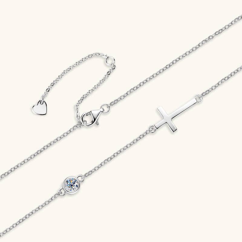 Moissanite Horizontal Cross Necklace in 925 Sterling Silver