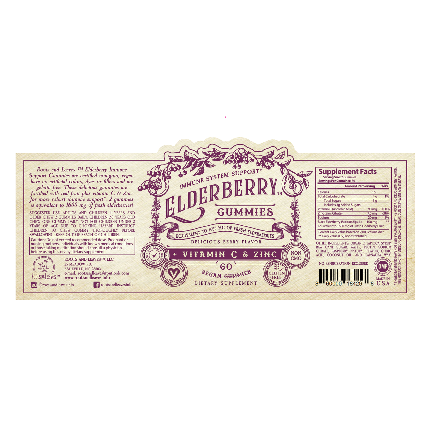 Elderberry Gummies with Zinc + Vitamin C- 60 CT