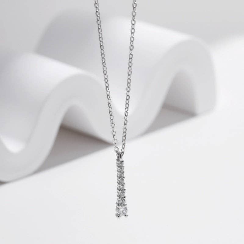 Moissanite Graduated Bar Necklace in 925 Sterling Silver