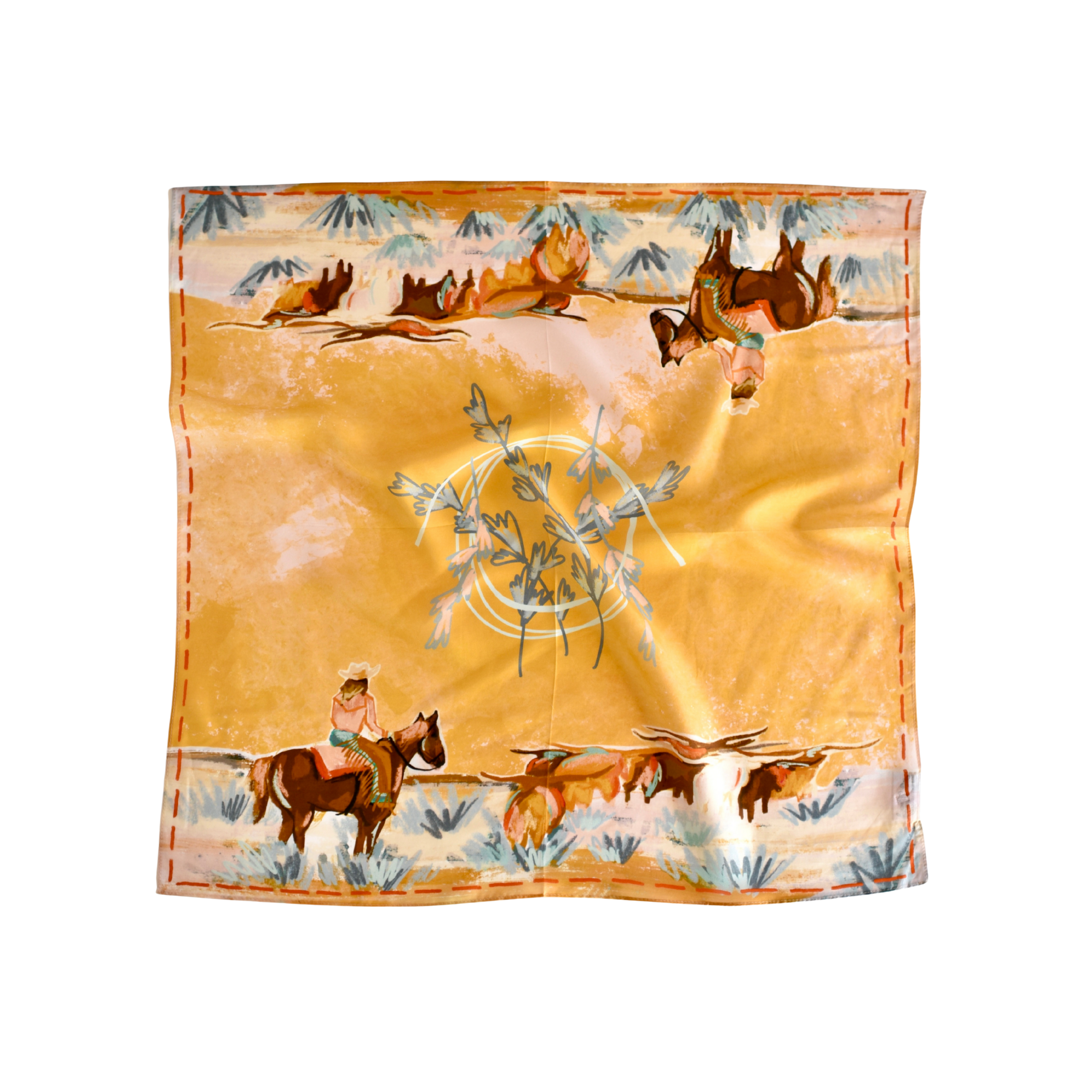 Longhorn Open Range Cowgirl Wild Rag: Western Scarf Bandana Silk Tencel Wildrag