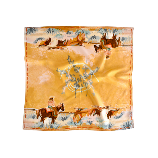 Longhorn Open Range Cowgirl Wild Rag: Western Scarf Bandana Silk Tencel Wildrag