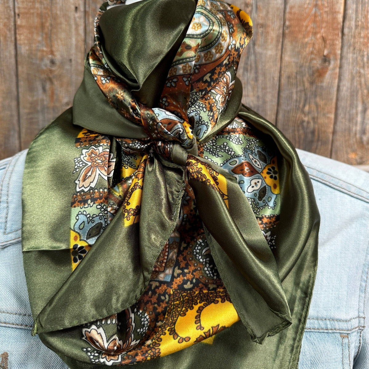 Olive Tone Paisley Wild Rag - Western Scarf