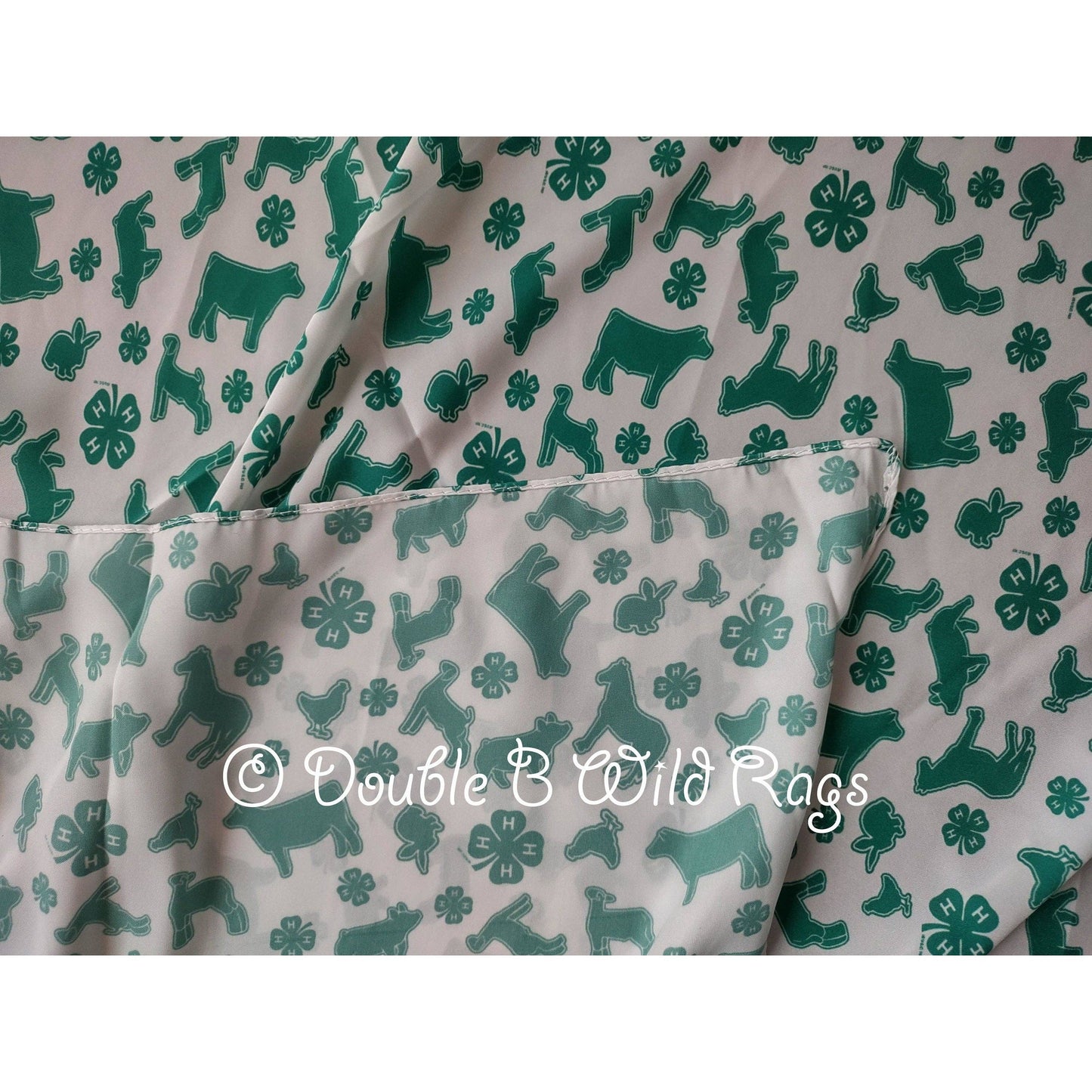 WILD RAG  4-H White with Green show animals and clover emblem Cowboy Western Neck Scarf Bandanna by Double B Wild Rags 4H