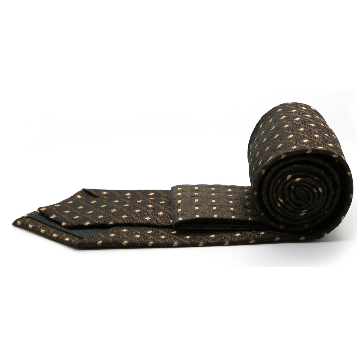Mens Dads Classic Brown Geometric Pattern Business Casual Necktie & Hanky Set KO-9