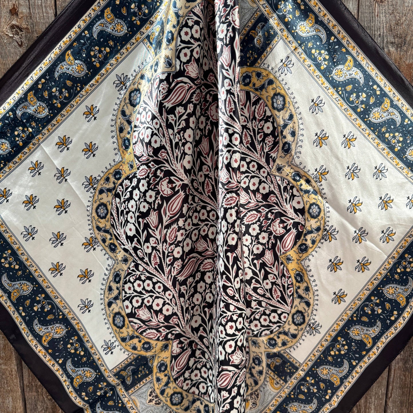 Black, Blue and Gold Floral Wild Rag - Western Scarf