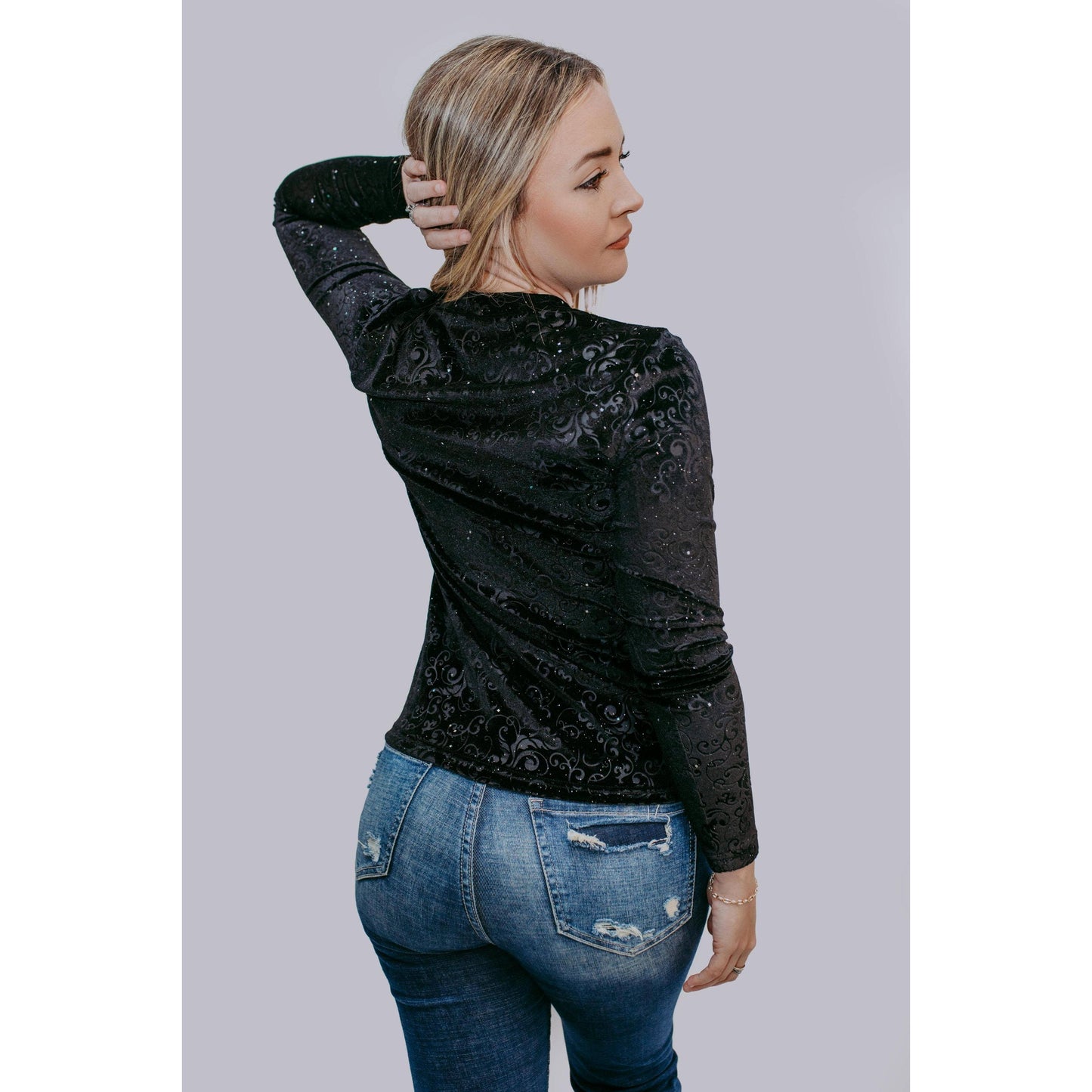 Merigold Kiss - MK414 Tooled leather Velvet Mesh Top