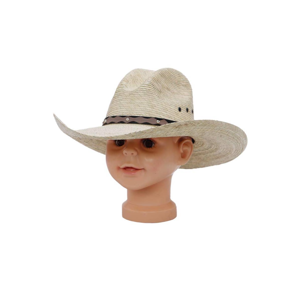 Cap Zone - Kids Eyeleted Gus Crown Palm Straw Cowboy Hate