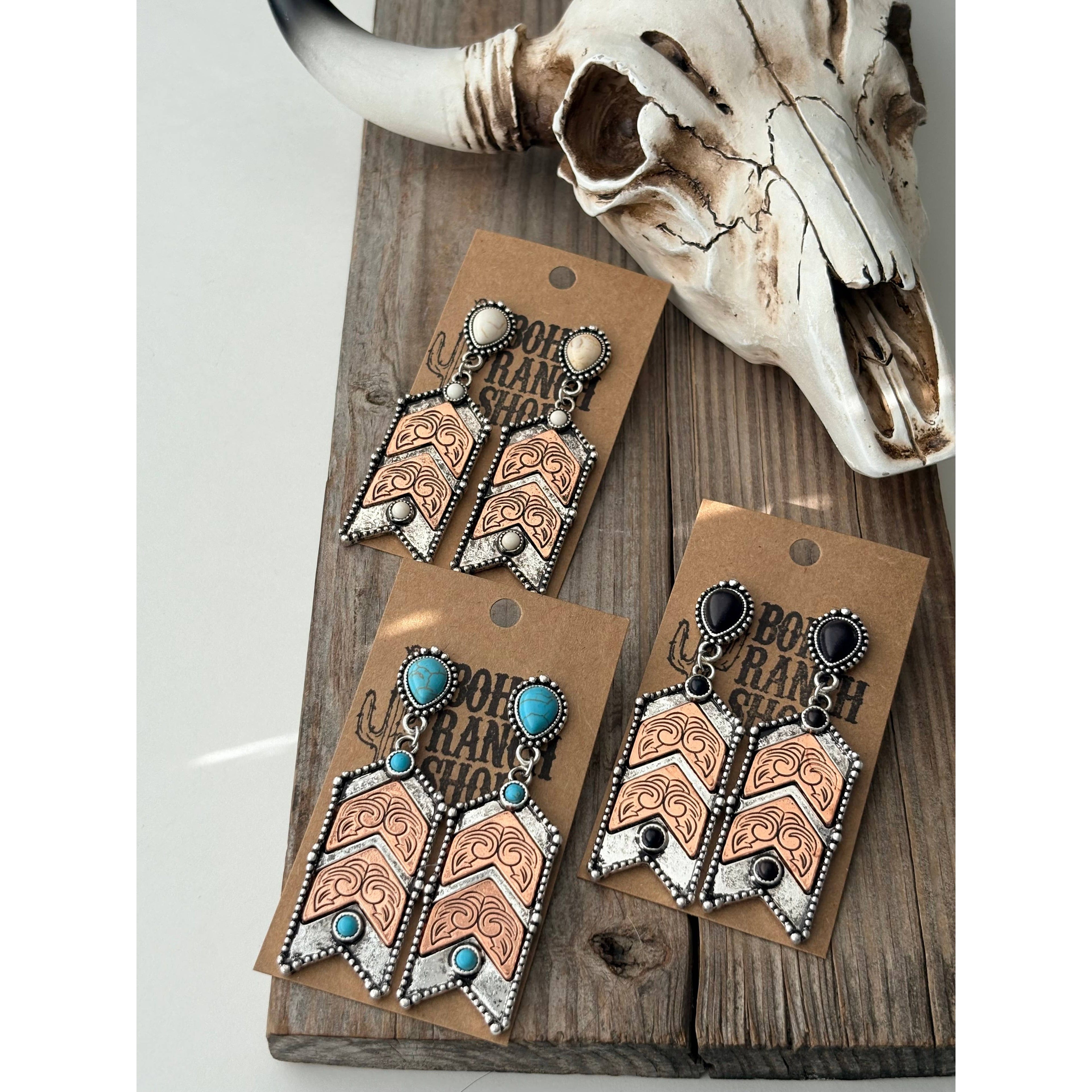Western Style Turquoise Stone Chevron Dangle Earrings