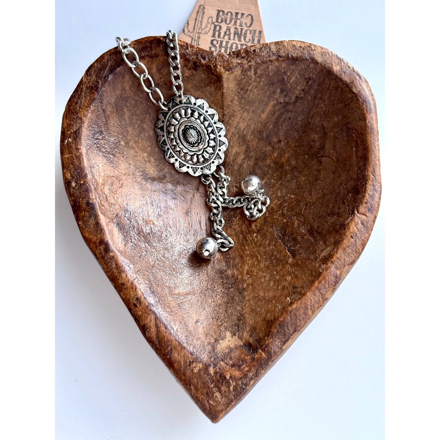 Western Concho Pendant Y Drop Chunky Chain Bolo Necklace
