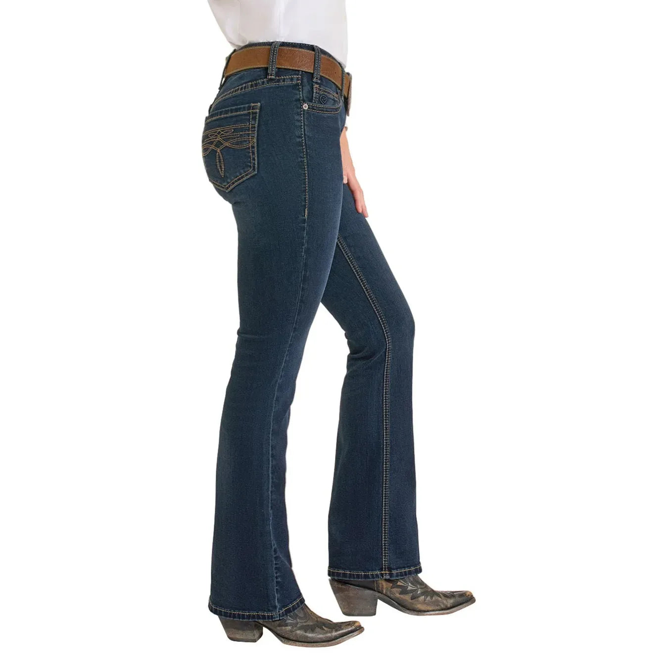 Rock & Roll Denim Ladies Riding Jean - Dark Vintage, Mid Rise, Boot Stitch Pocket BW4RD07205