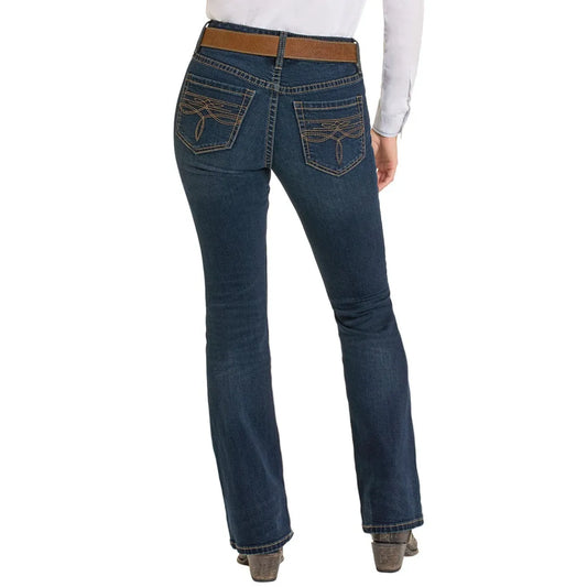Rock & Roll Denim Ladies Riding Jean - Dark Vintage, Mid Rise, Boot Stitch Pocket BW4RD07205