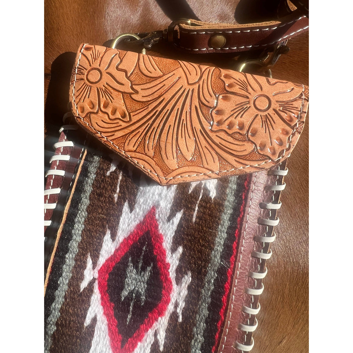 Western Tooled Leather Saddle Blanket Cell Phone Purse