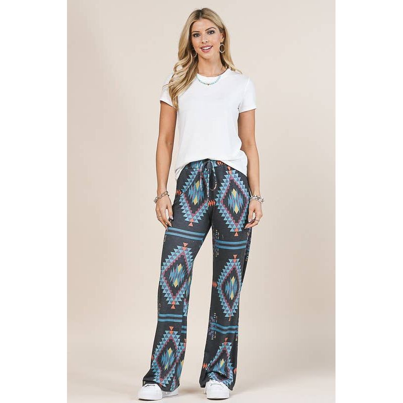 AV1044-CYNTHIA AZTEC PRINT RELAXED LONG PANTS