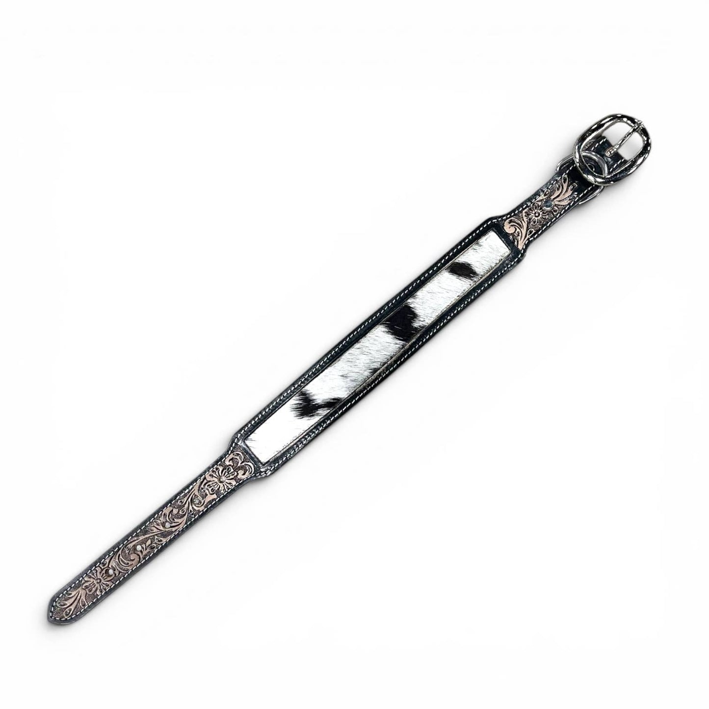 Cowhide & tooled leather dog collar 
