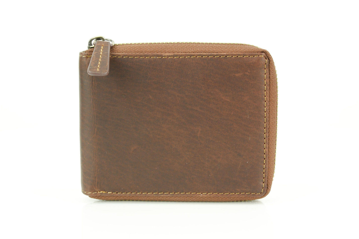 Oil Pull Up Leather RFID Zip Wallet with Center Flap 8036