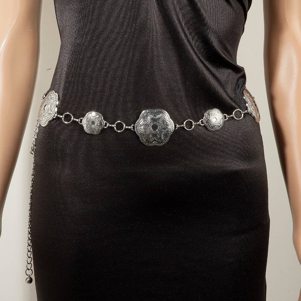 Intricate Engraved Western Concho Chain Belt