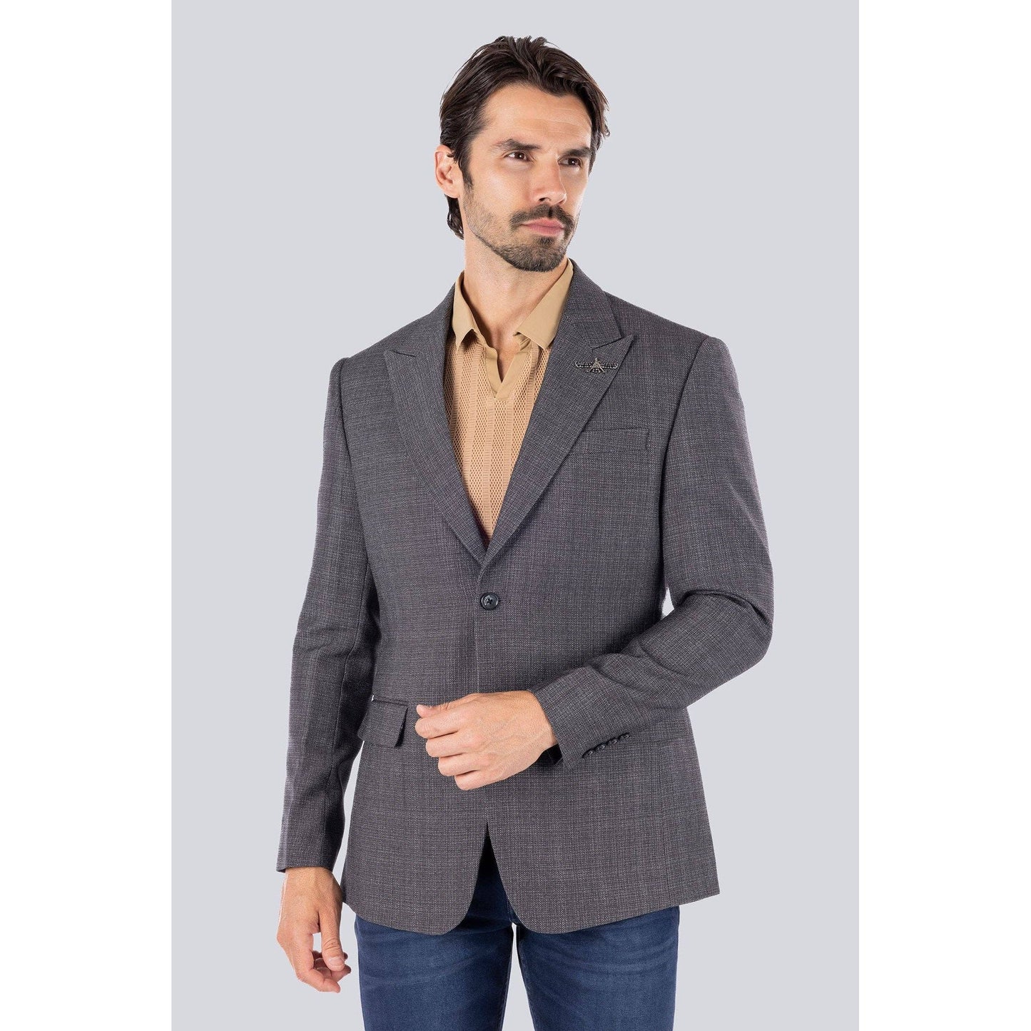 Men's Wool Fabric Matte Peak Lapel Blazer 4BL31