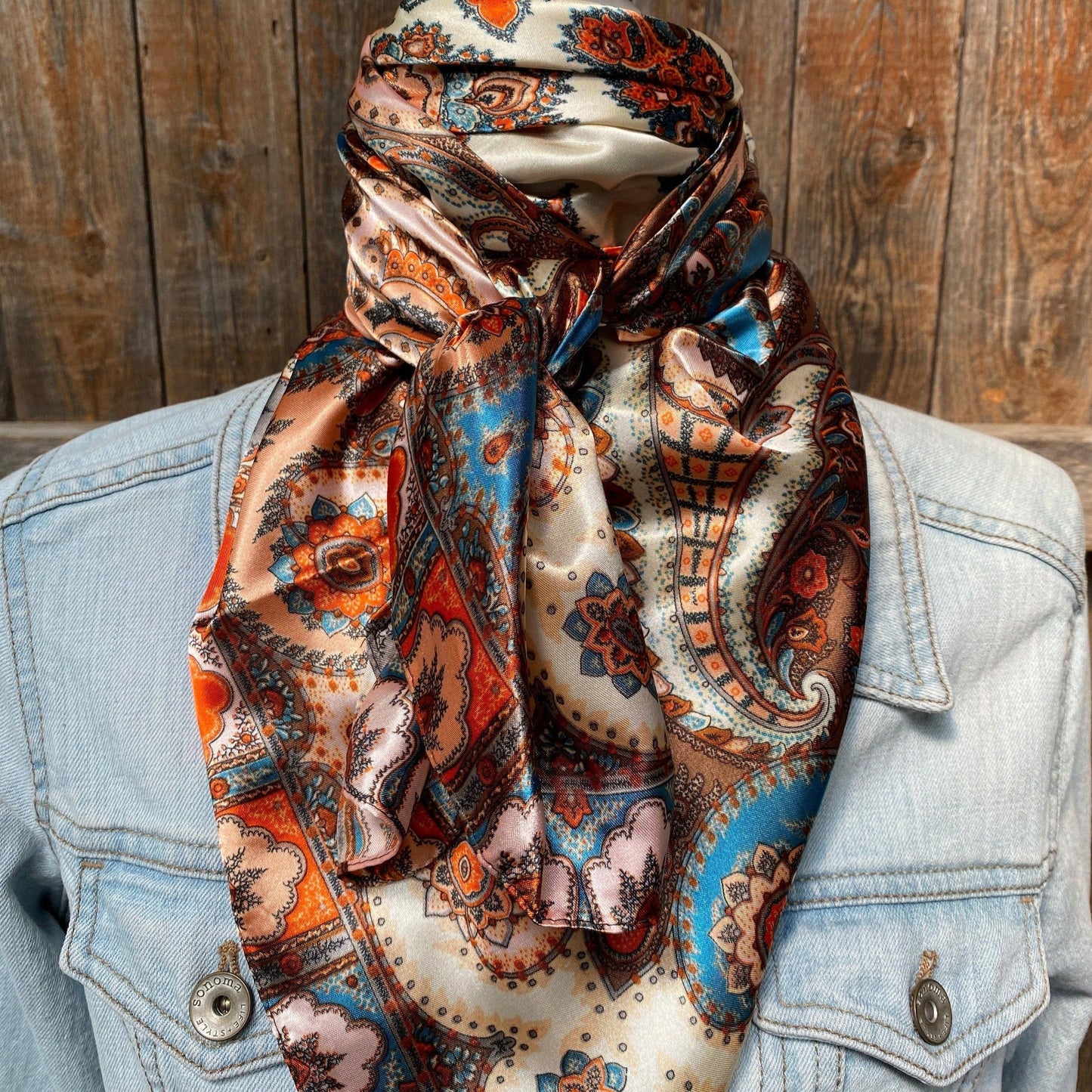 Rodeo Drive - 35X35"  Tan & Cream Paisley Wild Rag/Scarf WR907