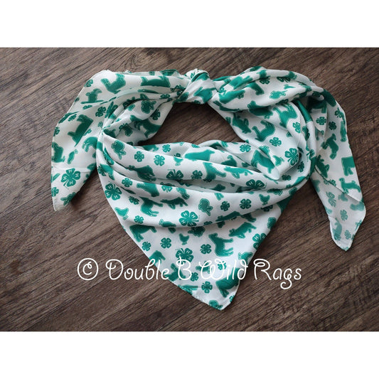 WILD RAG  4-H White with Green show animals and clover emblem Cowboy Western Neck Scarf Bandanna by Double B Wild Rags 4H