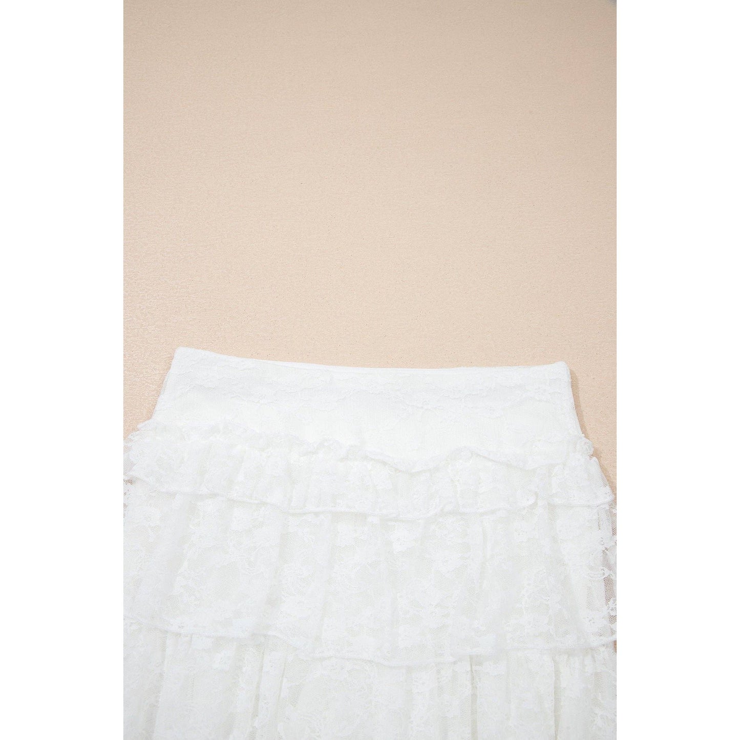 PRETTY BASH Sheer Lace Ruffle Tiered High-Low Skirt