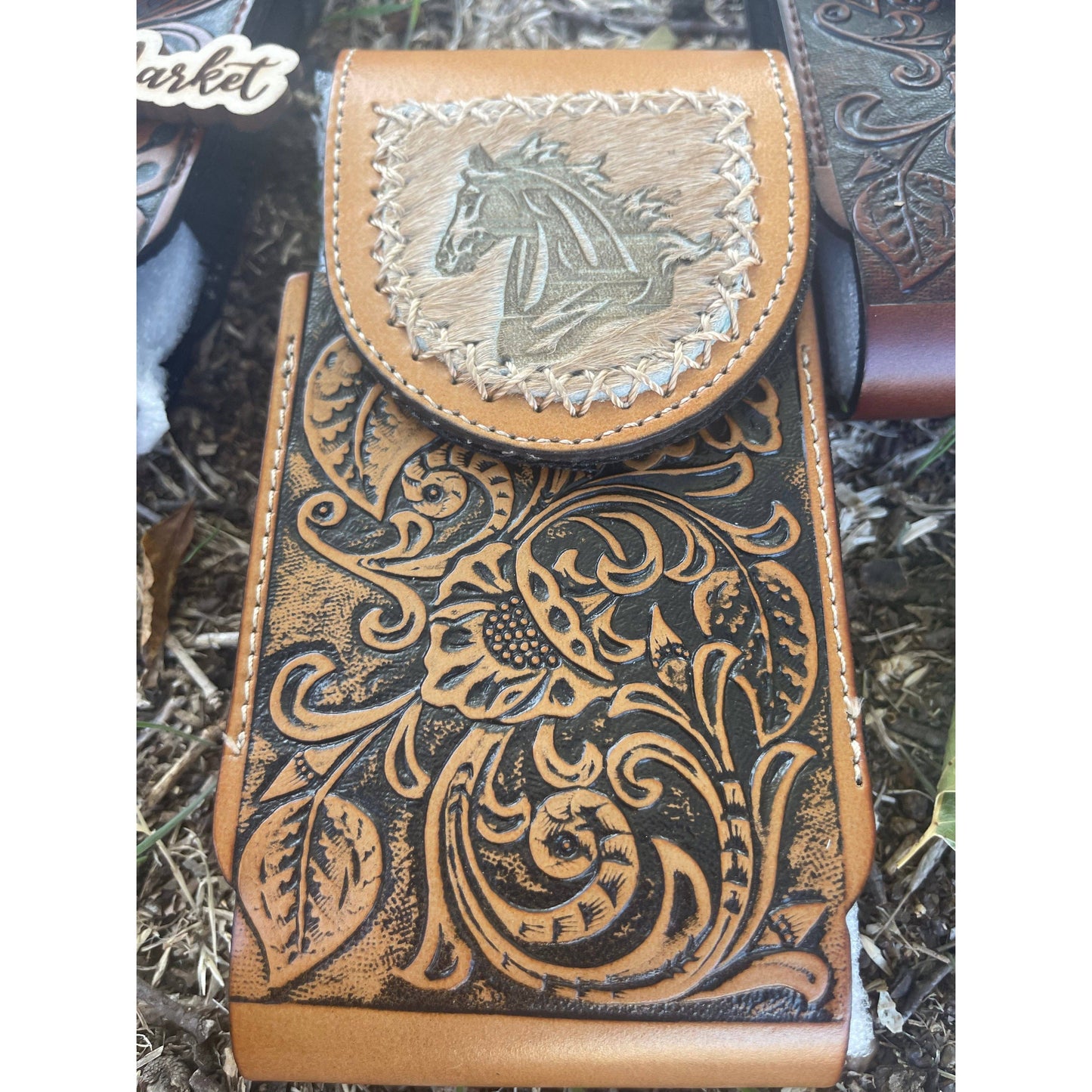 Tooled Leather Belt Phone Holders