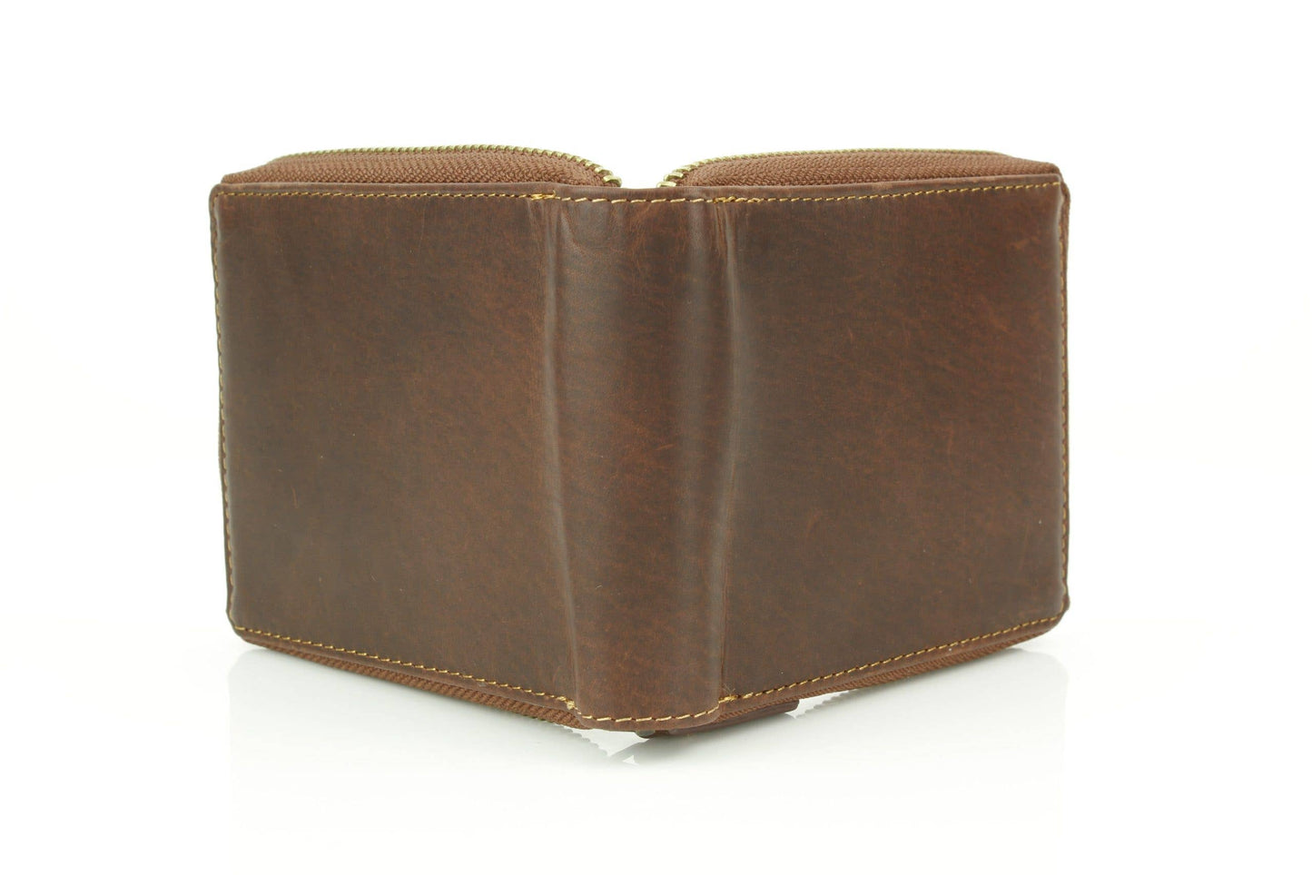 Oil Pull Up Leather RFID Zip Wallet with Center Flap 8036