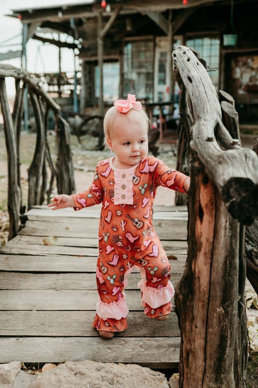 Guitar & Cowgirl LS Romper