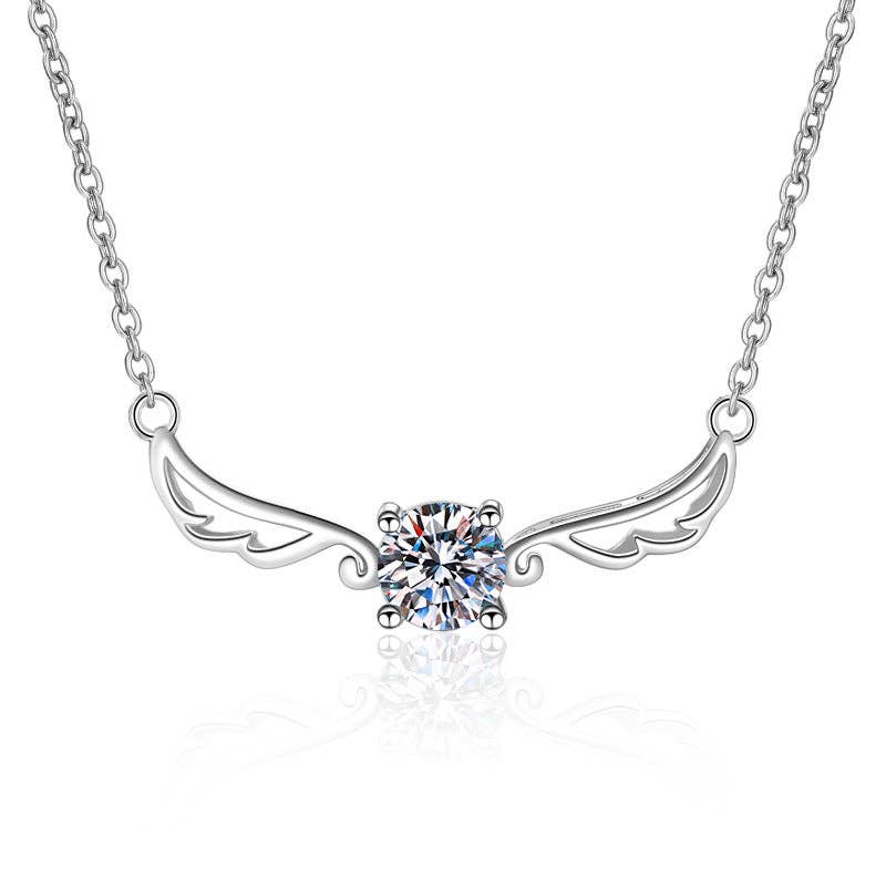 Angel Wing Moissanite Charm Necklace in 925 Sterling Silver