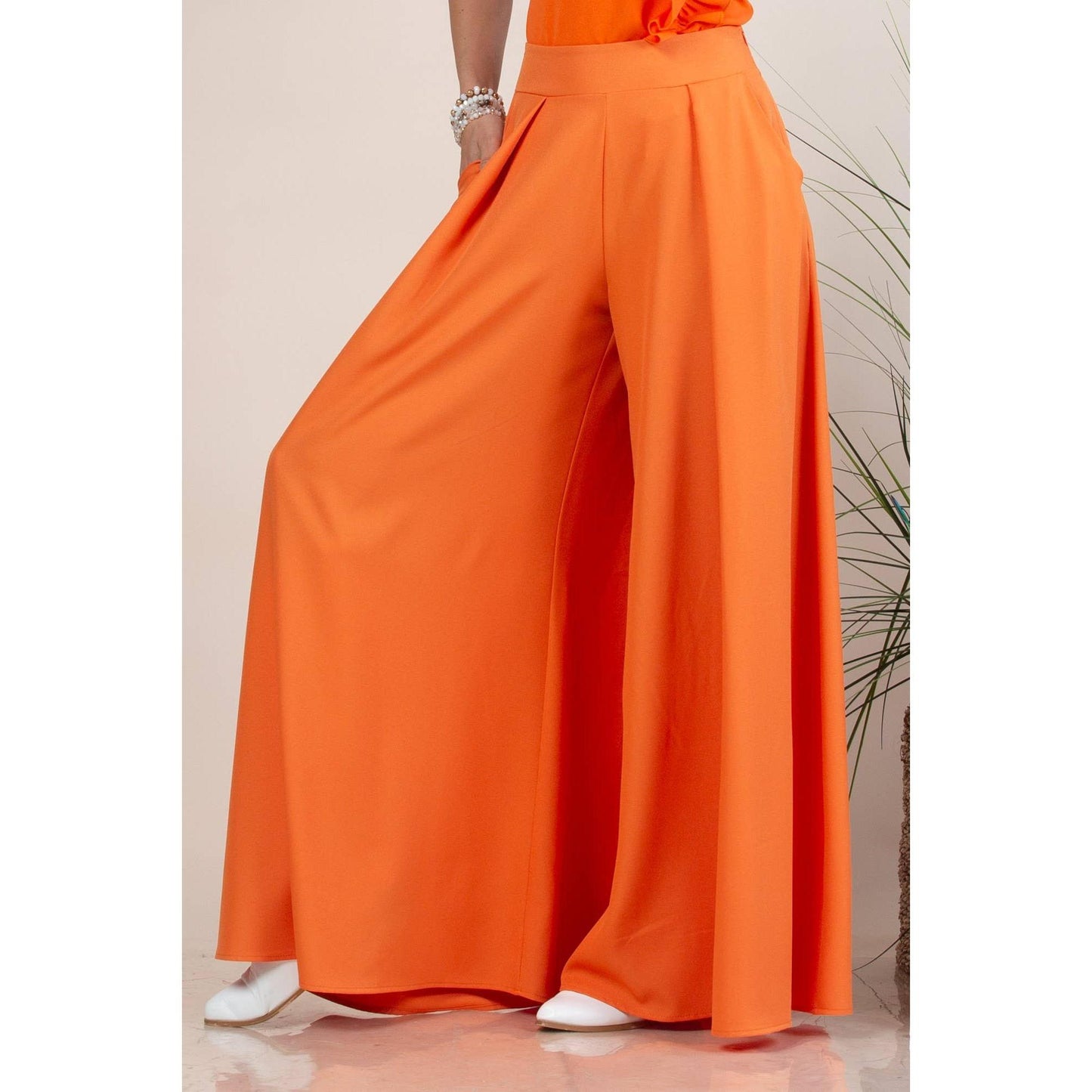 Nylon Apparel - P919-Solid-Solid  Color Women Wide Palazzo Pants