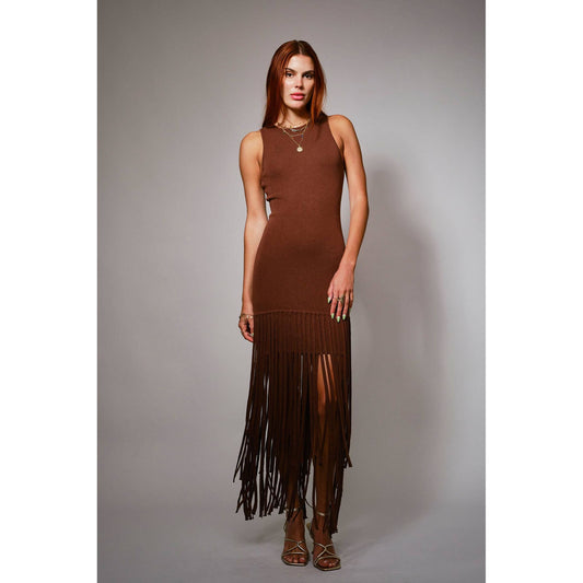 Fringe Hem Knit Maxi Dress 52154W