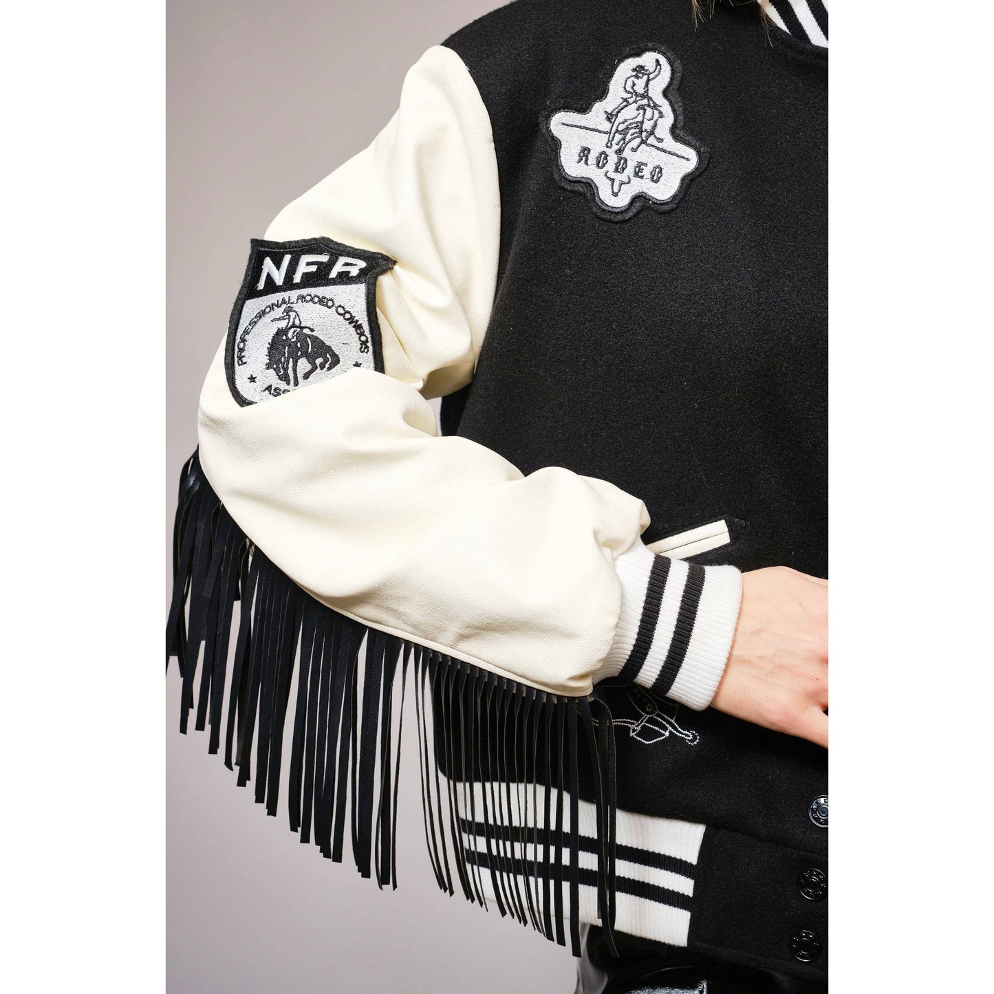 23557J - NFR Rodeo Patch Varsity Fringe Western Jacket
