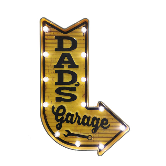 LED Lighted "Dad's Garage" Arrow Sign Wall Decor