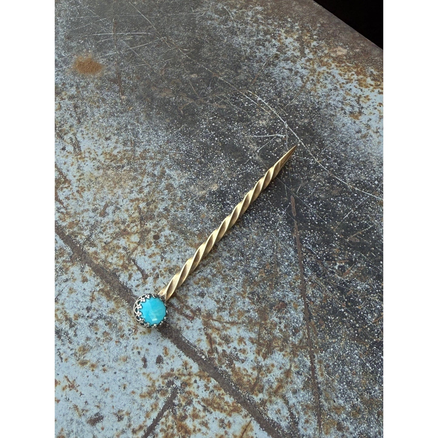Brass and Sterling Silver Turquoise Stone Cowboy Toothpick