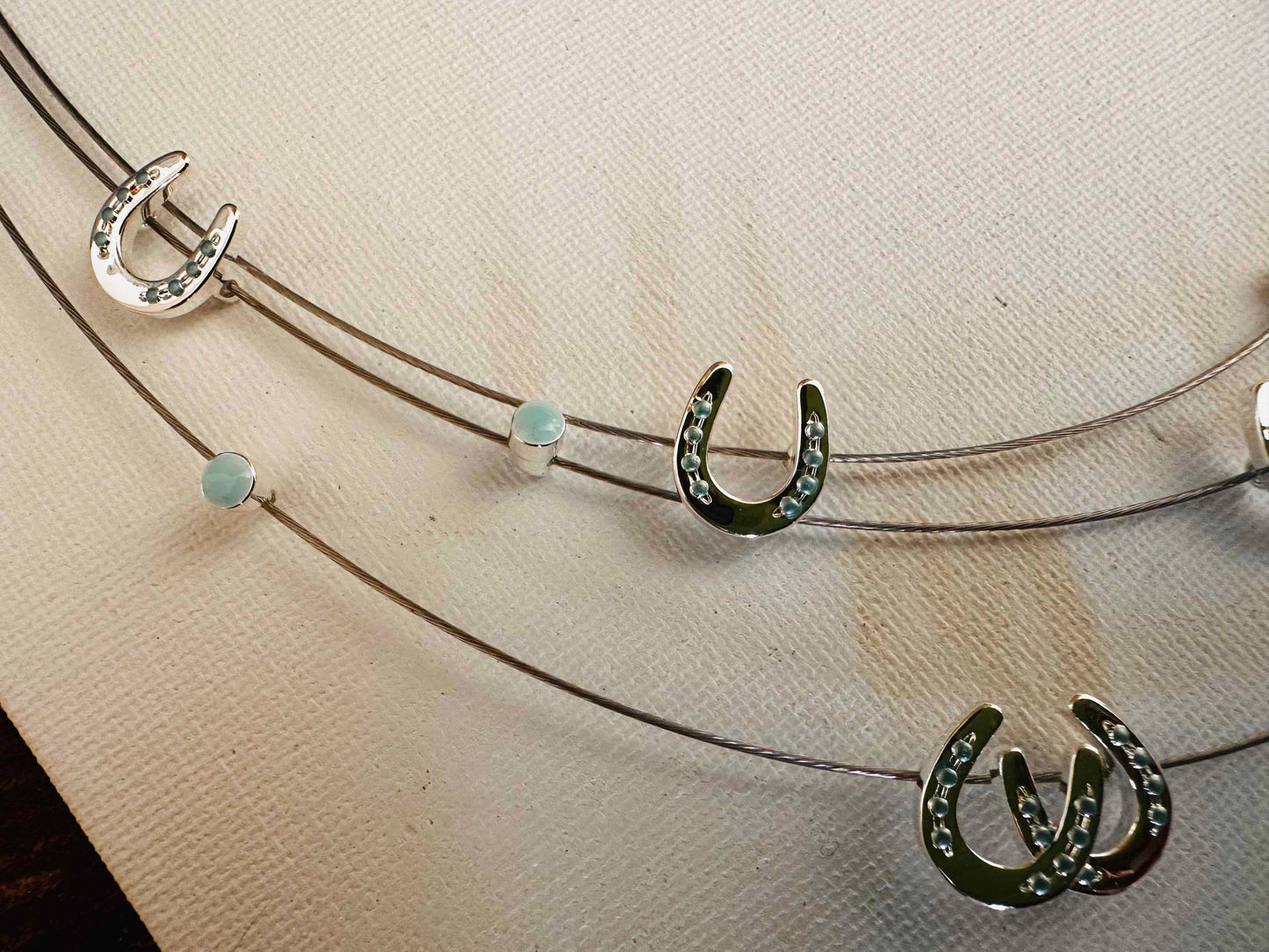 Multi Mini Horseshoes Aqua Bead Necklace