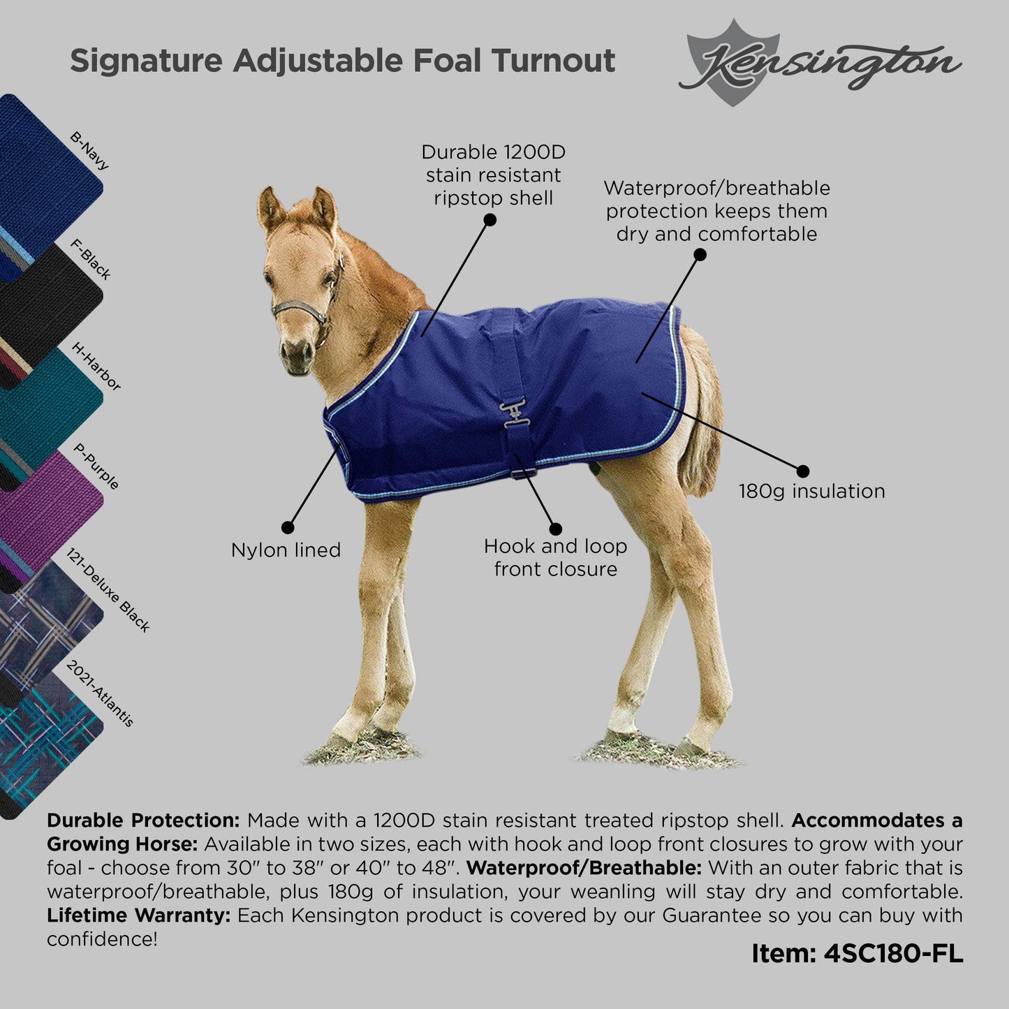 Kensington - 1200Denier Adjustable Foal "180G" Medium Weight Waterproof & Breathable Winter Turnout