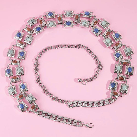 Western Concho Stone Chain Belt