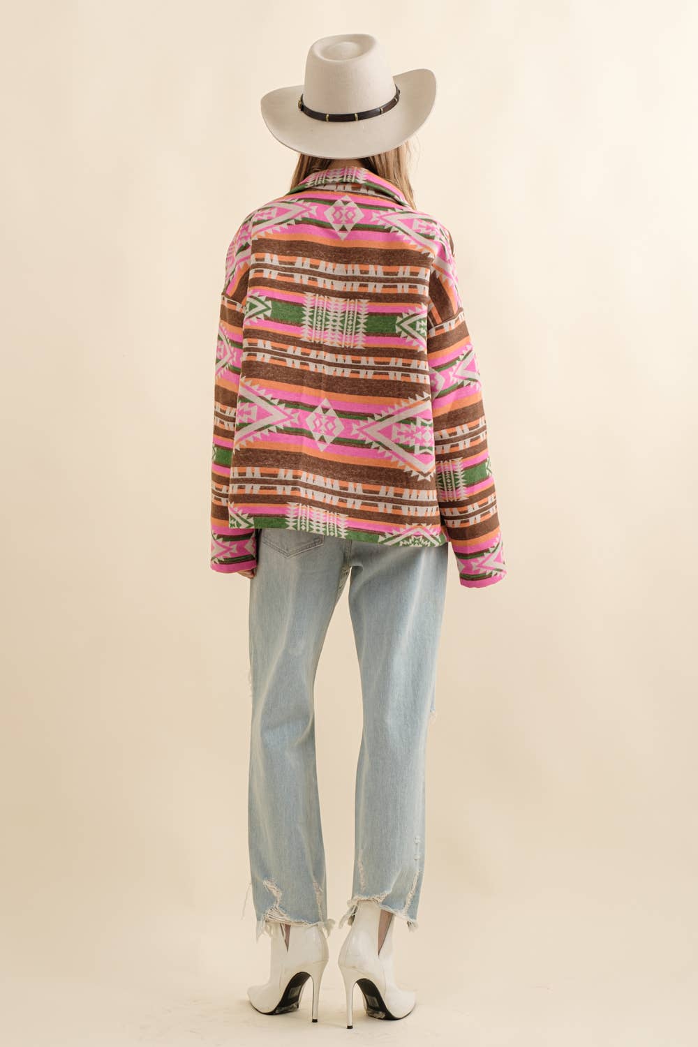 32621J - Aztec Jacquard Mock Neck Button Up Western Jacket