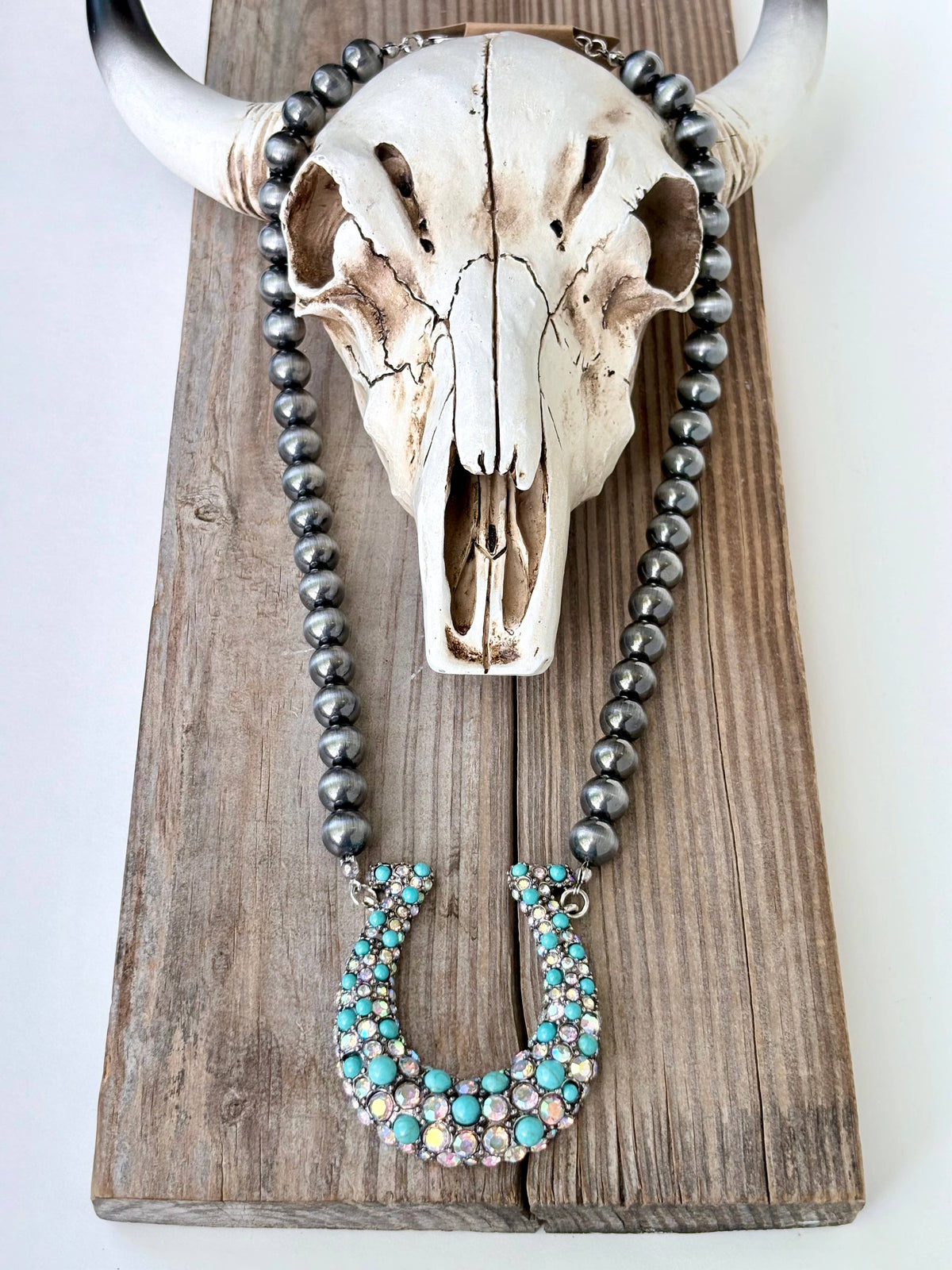 Western Navajo Pearl Rhinestone Horseshoe Necklace
