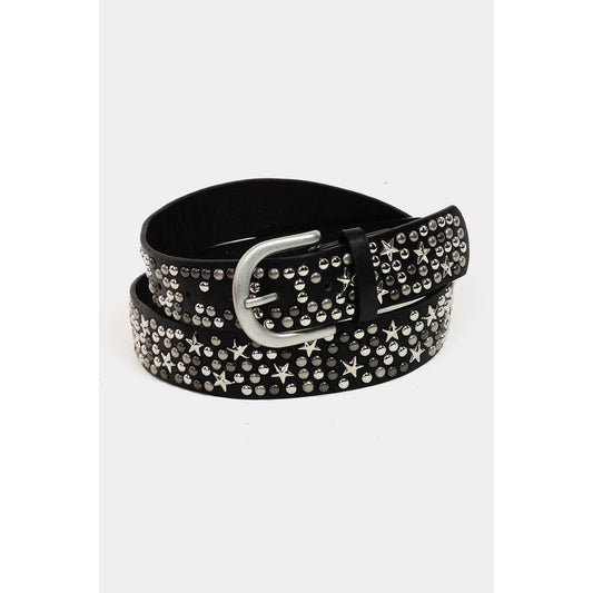 Metallic Stars And Stud Vegan Leather Belt