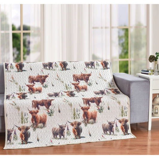 Blooms and Horns Happy Highland Cow Decorative Throw Blanket
